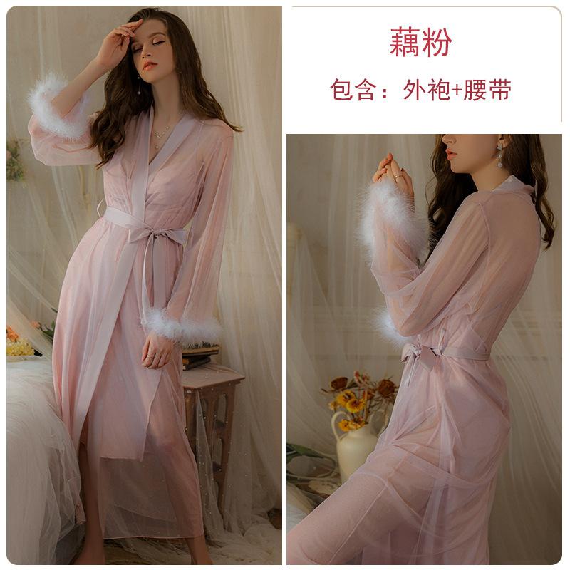 

Solid color satin sexy high split neck halter suspender nightdress robe women s loungewear set One size fits all