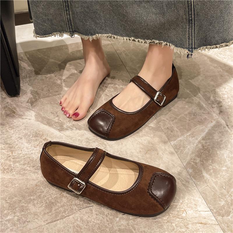 Women's Retro Suede Mary Jane Fashion Casual Leopard Print New Flats Square Toe Dresses Buckle Designer Shoes