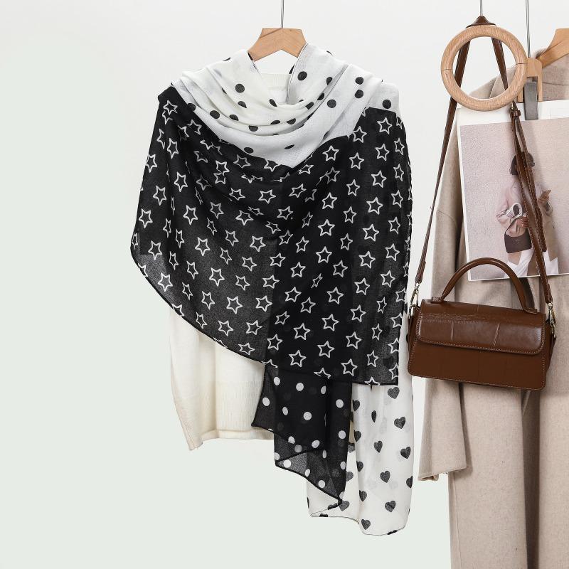 New cute color matching peach heart polka dot printing scarf women's cotton and linen long scarf spring and summer beach scarf