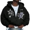 Unisex Streetwear Oversized Hooded Rits-Up Sweatshirt Met Sterrenprint Losse Pasvorm Casual Lange Mouwen Pullover