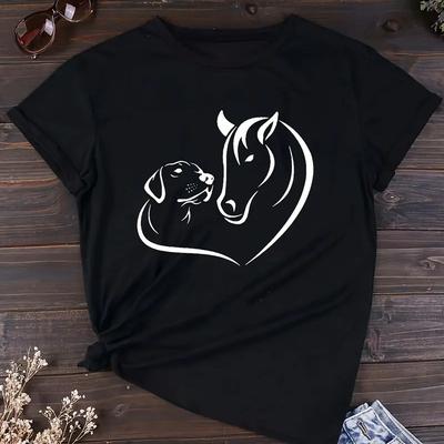 חולצות טי קיץ לנשים אופנה רטרו שרוול קצר חולצות טי יומיומיות עליוניות מודפסות חיות קטנות