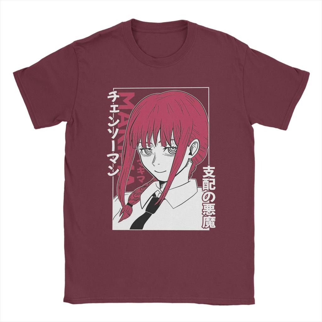Makima Japanischer Anime Chainsaw Man T-Shirt Sommer Baumwoll-T-Shirts Herren Harajuku Muster T-Shirt Kurzarm Streetwear Kleidung