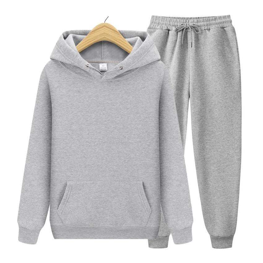 Fashion Solid Color Sports Casual Pullover Hoodie Fleece Men's Hooded Two-piece Set