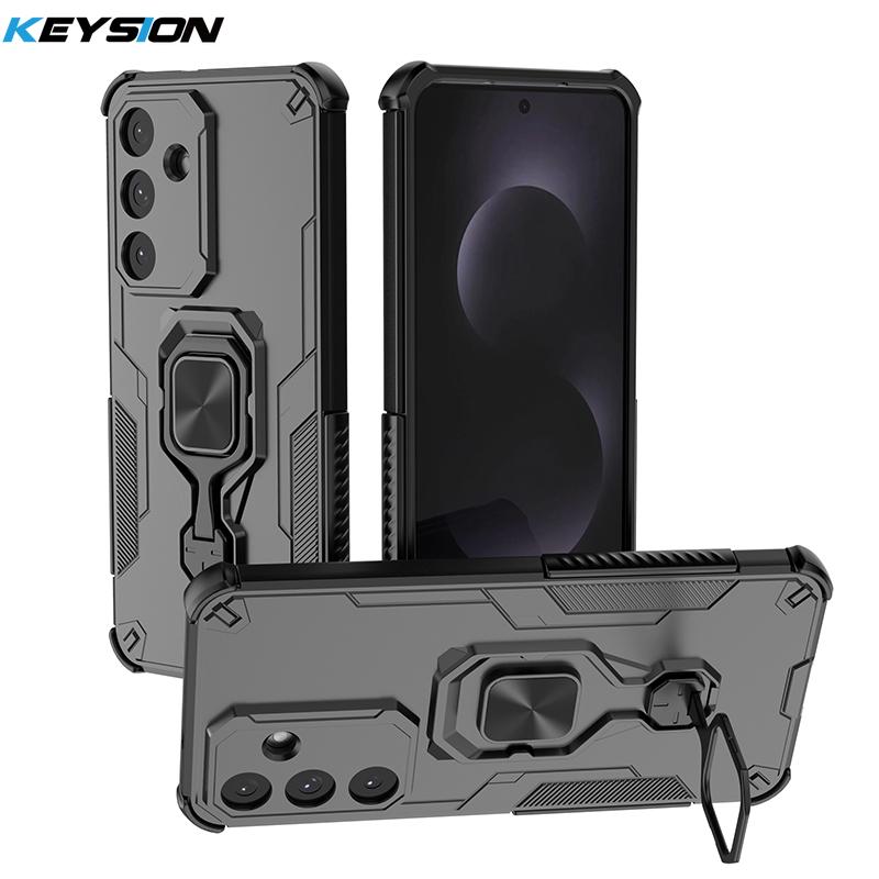 

KEYSION Противоударный бронированный чехол для Samsung A17 5G Силикон+ПК Вертикальная металлическая подставка-кольцо для телефона Задняя крышка для Galaxy S25 FE 5G for Samsung A17 5G чёрный