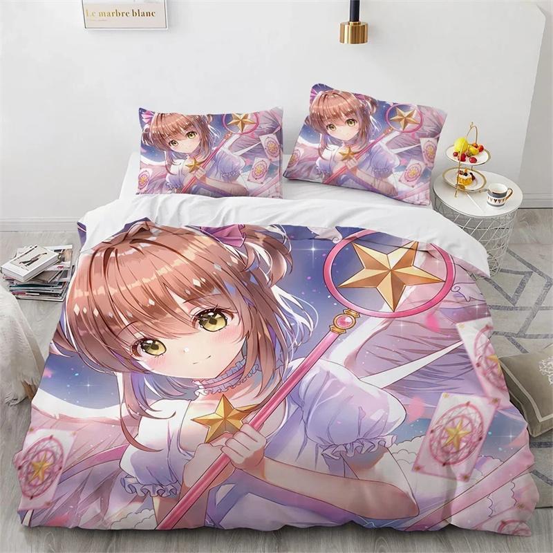 Cardcaptor Sakura Bettwäsche-Set, Bettbezug Bettdecke Bett-Set Steppdecke Kissenbezug, King Queen Twin Größe Jungen Mädchen Erwachsene