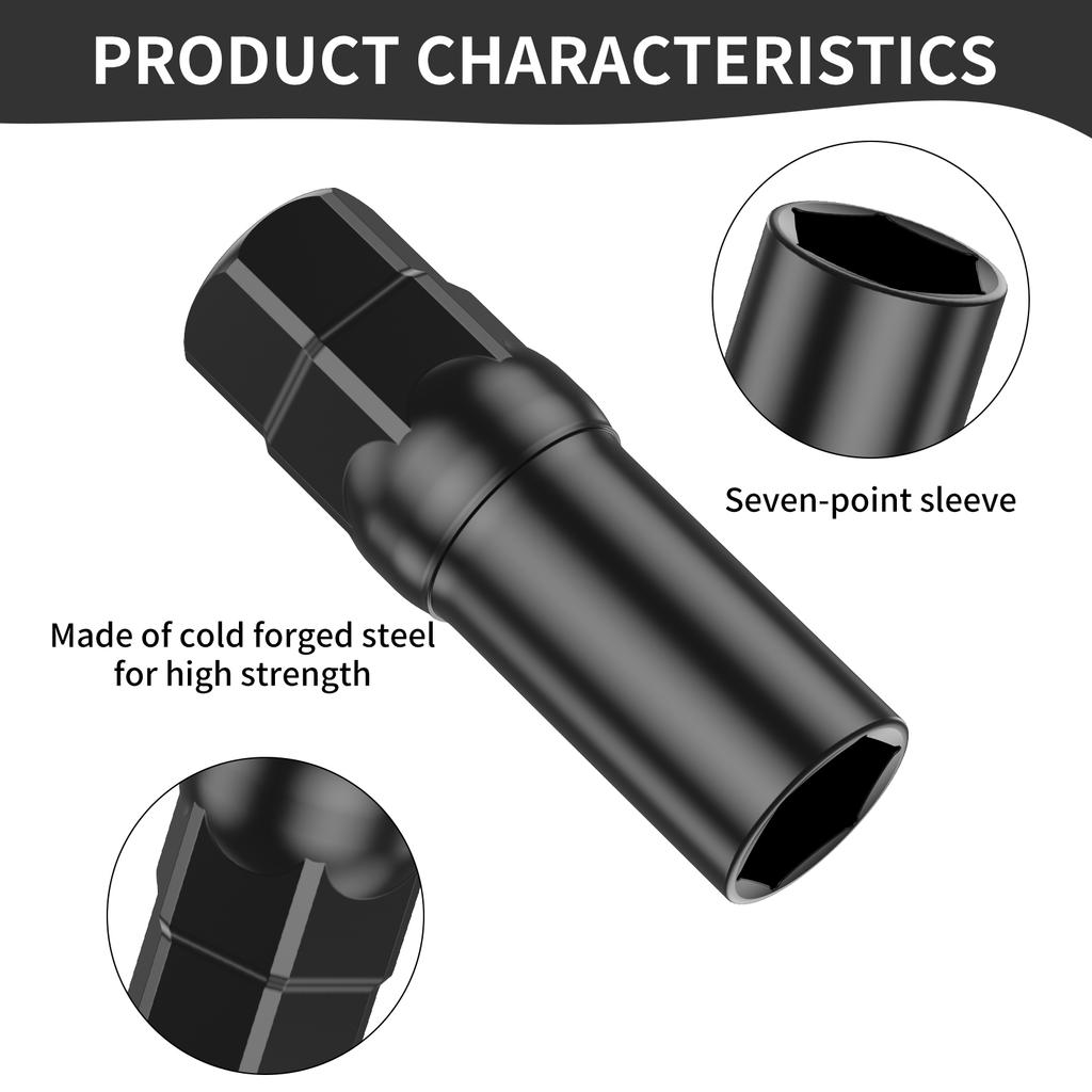 20Pcs Car Wheel Lug Nuts 12mm Cold Forged Steel Black Thread Wheel Lug Nuts Set with 1 Socket Rustproof Sturdy Car Wheel Lug Nut
