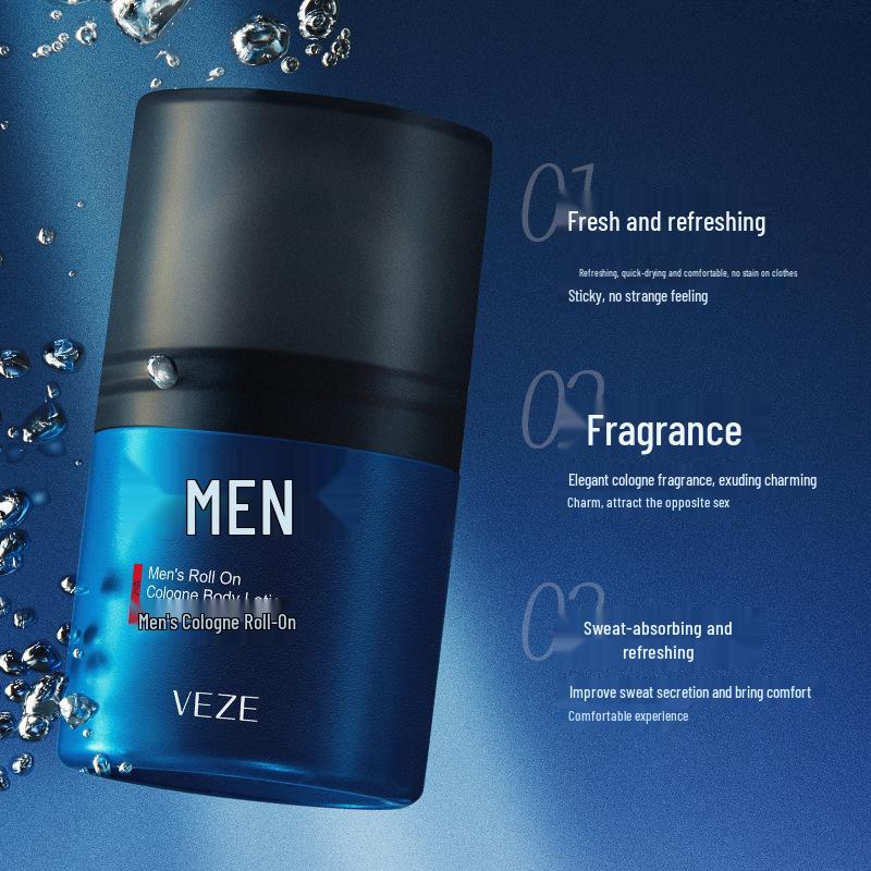 Fan Zhen Men's Refreshing Roll-On Cologne & Deodorant, Long-lasting Fragrance, Fresh Scent, Anti-perspirant Body Lotion