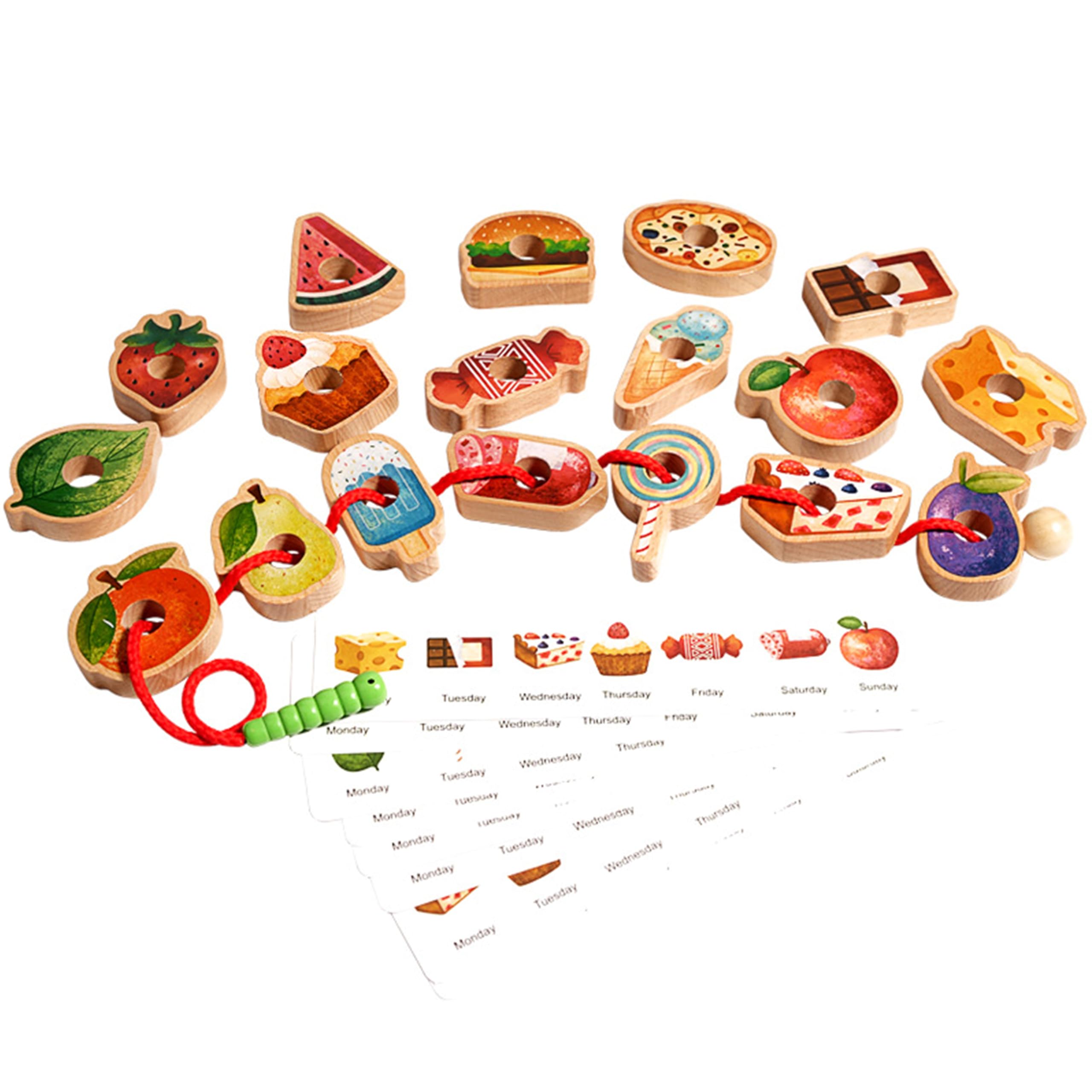 

Shinse Wooden Bead Threading Toy, Montessori Toy, Bead Threading, Fingertip Training, Picture Recognition, Educational Toy, Ages 2, 3, 4, 5, 6,