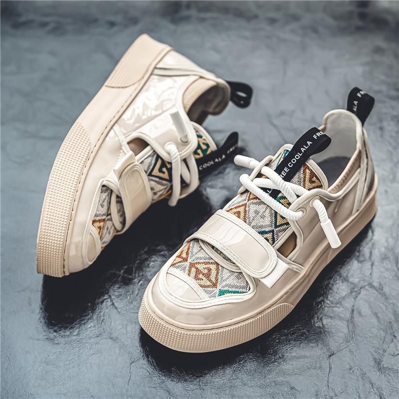 New Fashion Beige Sneakers Men Slip On Casual Shoes Designer Leather Sneakers For Men Low Top Vulcanized Shoe Men Skate Sneakers