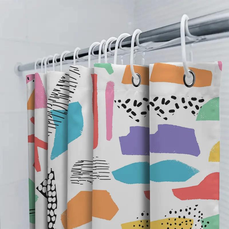 Colorful Geometric Shower Curtain Bold Abstract Design For Modern Bathrooms Polyester Fabric With Hooks Set Multicolor Decorativ