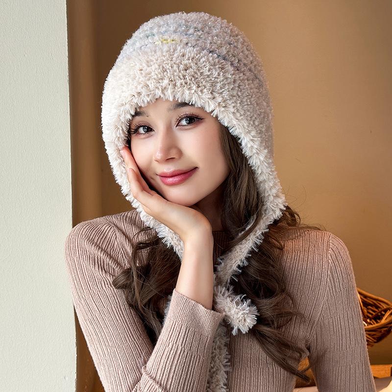 

Шапка Женская Зимняя Новая Велосипедная Защита Ушей На Завязках Плюшевая Шапка Модная Плюшевая Теплая Шапка бежевый