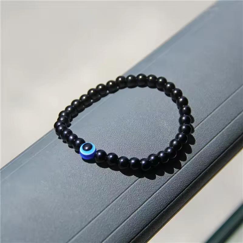 Retro Devil's Eye Bracelet: 6mm Tiger Eye & White Turquoise Beads, Elastic & Versatile