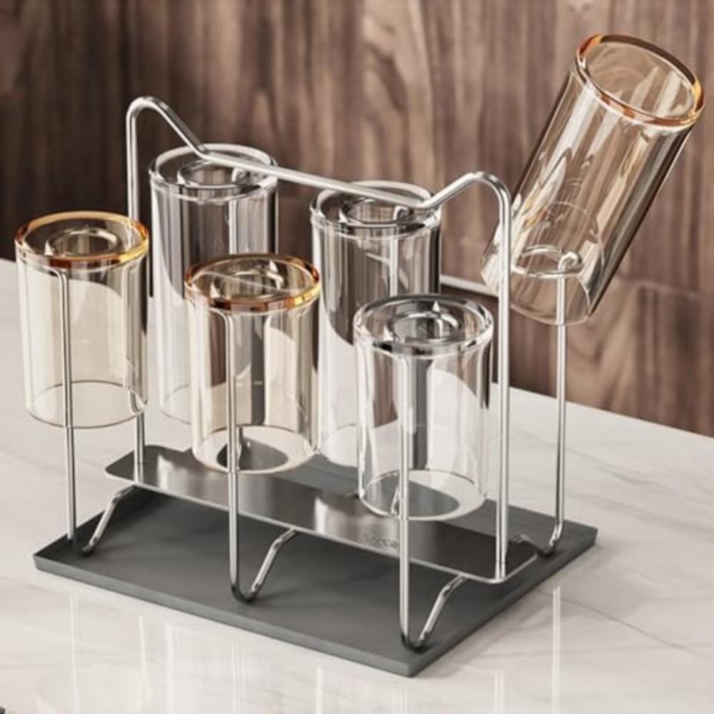 304 Stainless Steel Cup Drying Rack Stand Rabbit Ear Handle 6 Cups Capacity Drainer Holder Rust Proof Mug Drying Rack