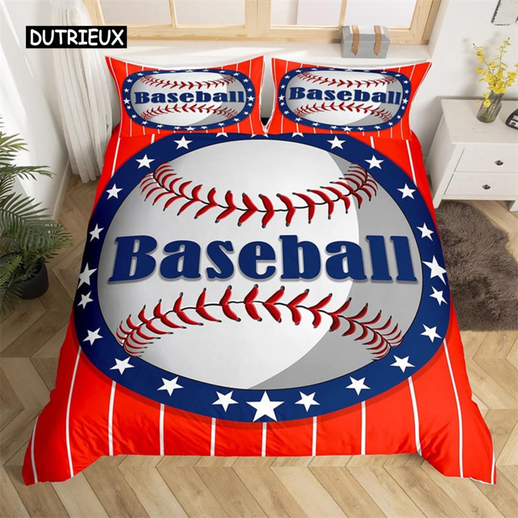 Baseball Duvet Cover Polyester Sports Theme Bedding Set King Baseball Gaming Geometry Stripe Quilt Cover For Ball Lover Boy Girl