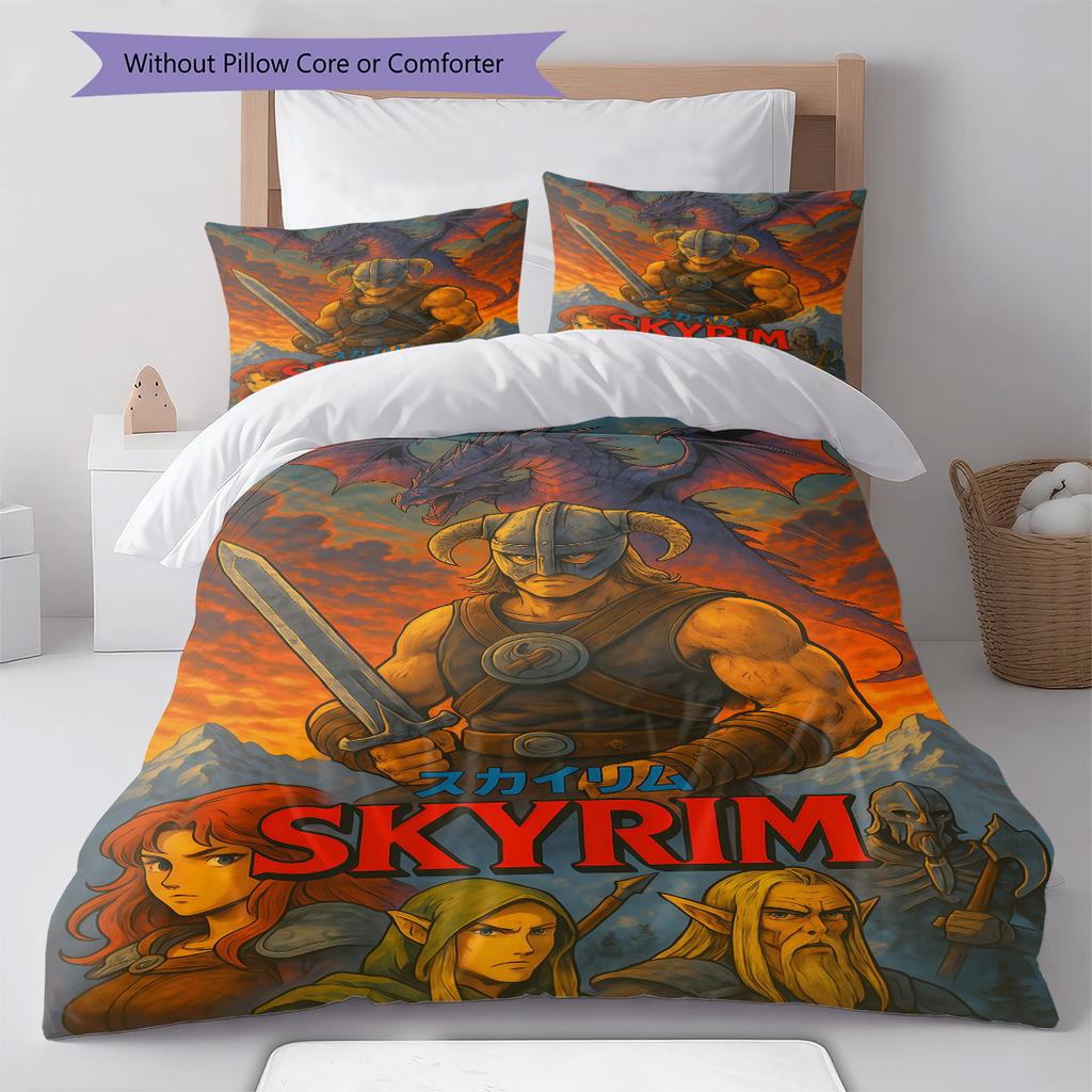 The Elder Scrolls Bedding Quilt Set Quilt Cover Pillowcase Home Decoration Birthday Gift (1 * duvet cover + 2 * pillowcase, without core)
