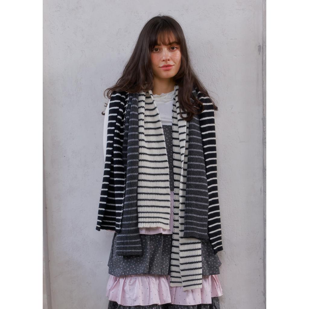 A Simple Color-Blocked Striped Knitted Wool Scarf For Autumn And Winter Soft And Versatile Pure Wool Neck Warmer For Women