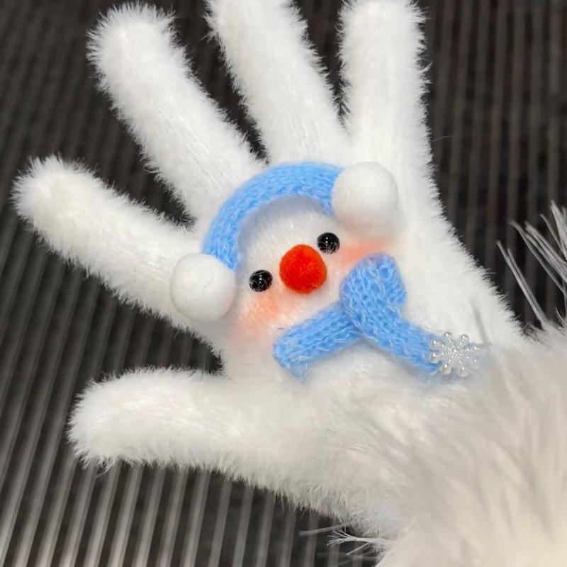 Niedlicher Babyrobben-Schal Schneemann Plüschhandschuhe Winter Warm Kälteabweisende Handschuhe Fünffinger-Mode Trendige Handschuhe Mädchenhafte Weihnachtsgeschenke