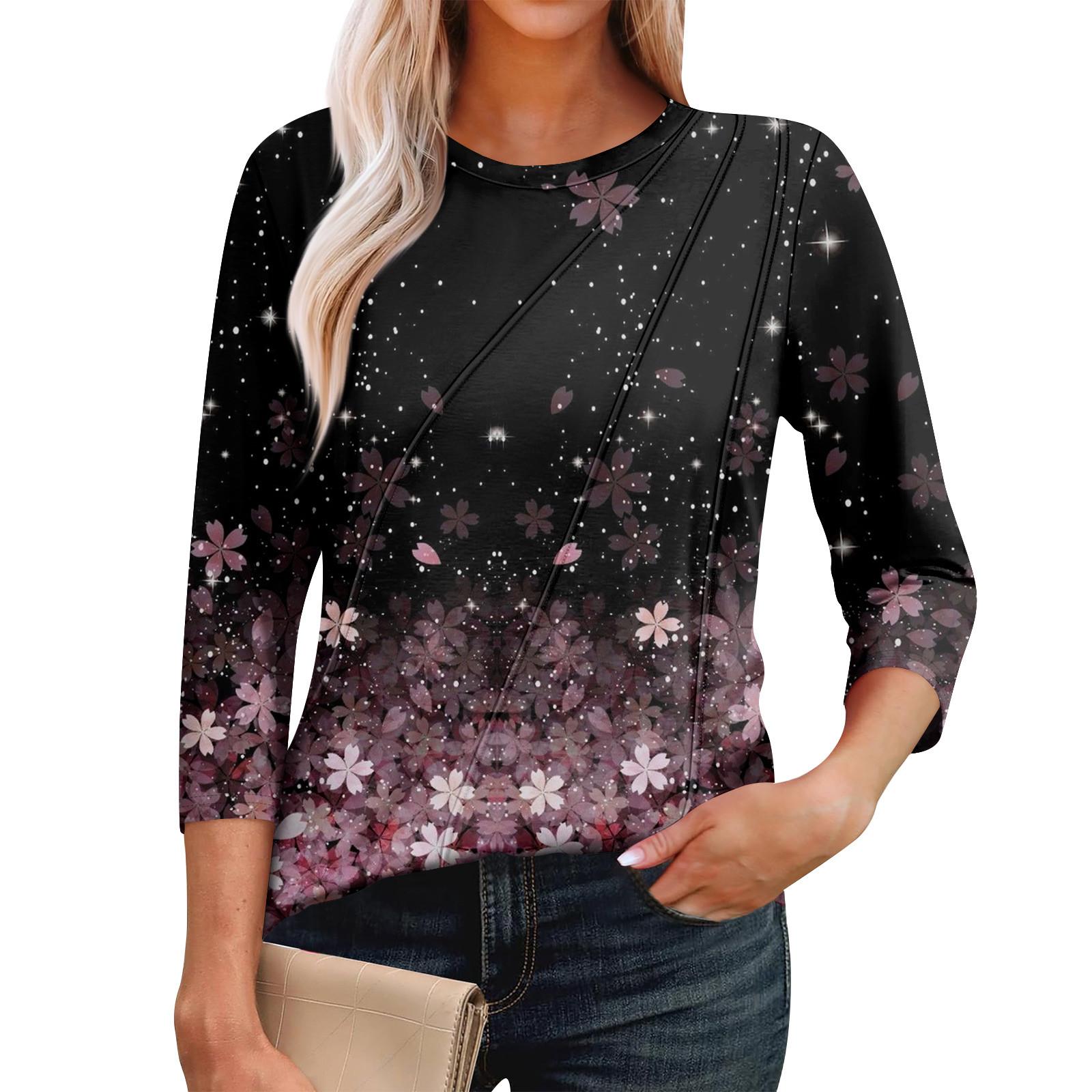 

Женская мода повседневные топы с рукавом 3/4 плиссированные модные топы футболки L розовый