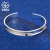 New Style 925 Sterling Silver Smooth Round Opening Adjustable Bangle Women's Birthday Party Gift Simple Jewelry Accessories