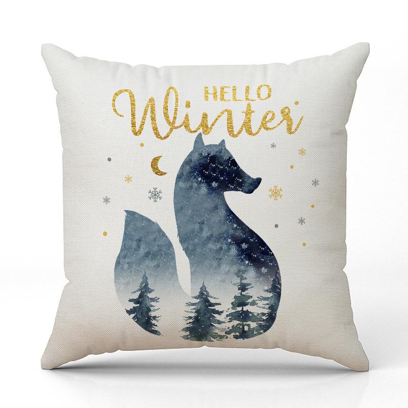 

Новая Рождественская наволочка с лисой и оленем, льняная наволочка с принтом, праздничное украшение комнаты, дивана, чехол для подушки