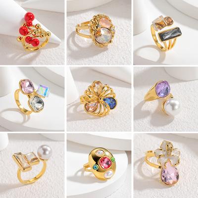 Anillos Vintage de Acero Inoxidable con Circonita para Mujer Anillo Abierto Ajustable Retro Piedra Brillante Joyería Impermeable Regalo de Navidad