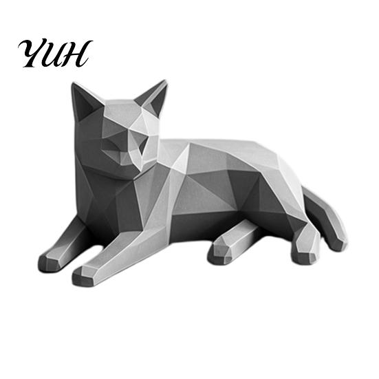 Creative Desk Accessories for Women 3D Printed Geometric Cat Figurine, Minimalist Desktop Sculpture Lovers, Figurines Nordic Style Small Animal Statue
