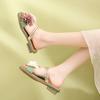 Fashion Shoes for Women 2024 Fashion Square Toe Women's Slippers Summer Open Toe Solid Flowers Low Heel Casual Comfortable Slippers