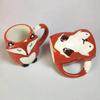 330ml 3D Cute Fox Ceramic Mug with Lid , Novelty Animal Coffee Cup for Tea Milk, Birthday Gift Home Decor