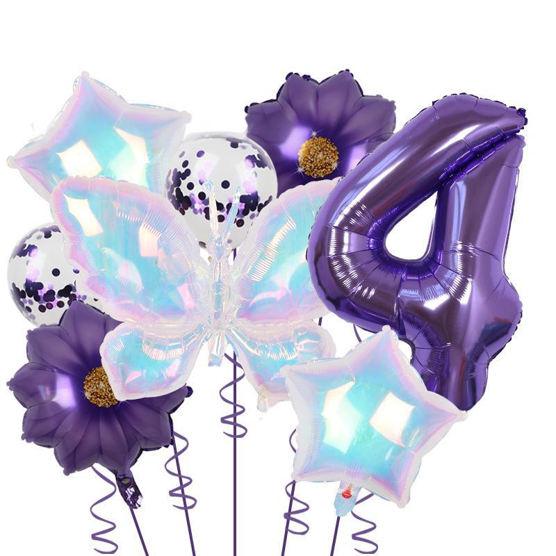 Colorful Large Butterfly Purple Flower 32 Digital Aluminum Film Balloon Set Latex Sequins Birthday Party Decoration