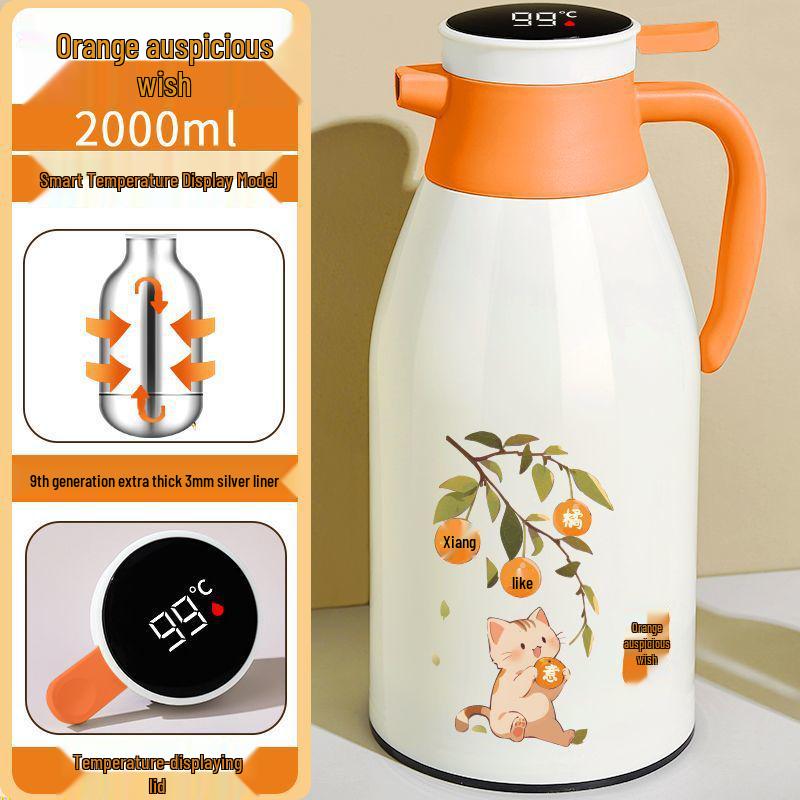 Large Capacity 2L Insulated Water Bottle with Digital Display - Portable and Ideal for Hot or Cold Beverages.