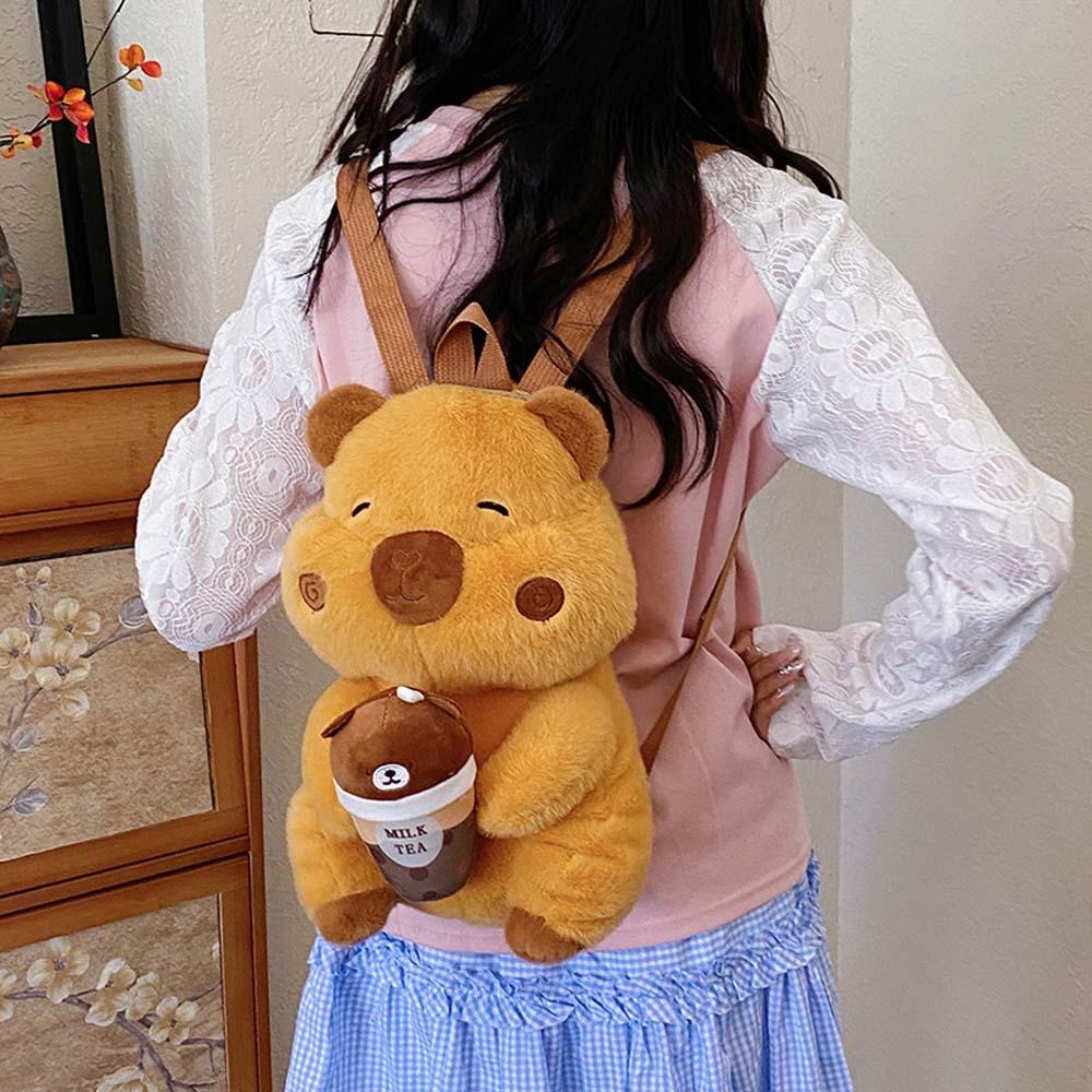 Soft Brown Doll Bag Cute Cartoon Daypack Creative Capybara Plush Backpack  Gifts