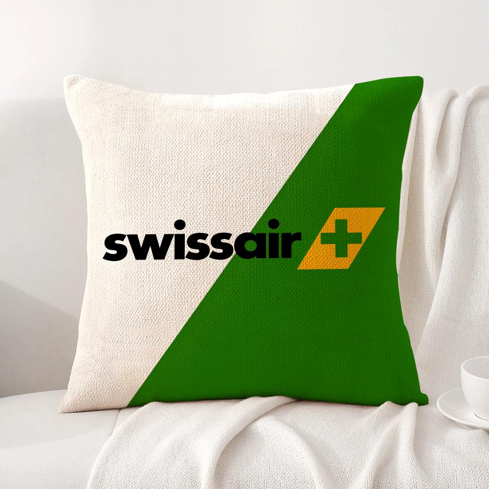 Swiss Airlines S-Swissair Pillow Case Natural Linen Organic Fabric Double-Sided Printing Breathable Perfect For Home Decor