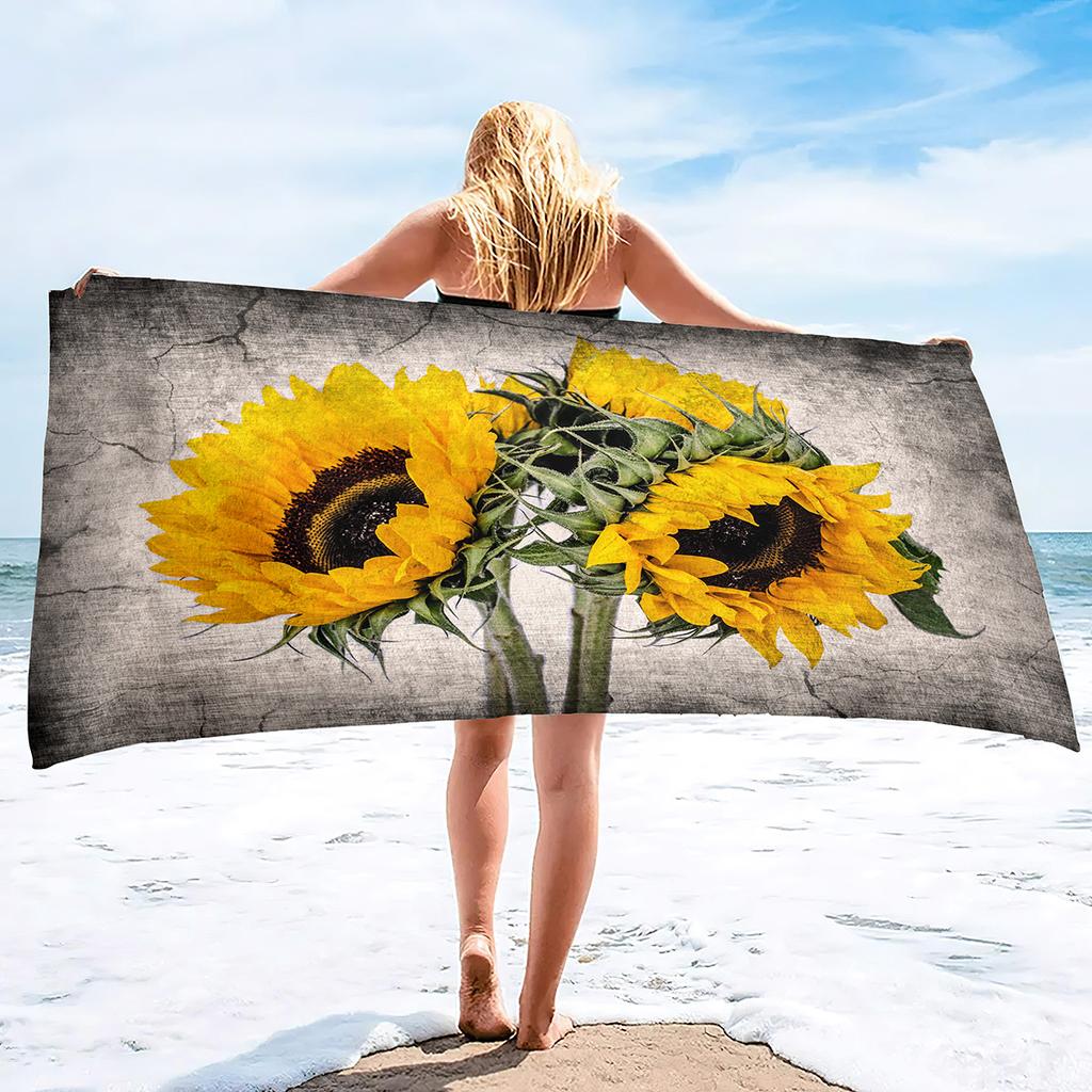 Oil Painting Sunflower Series Seaside Vacation Beach Towel Swimming Bath Towel Microfiber Sports Towel