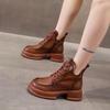 Round Toe Platform Lace-up Booties Leather Fleece-Lined Ankle Boots for Women Autumn Winter Trend 2025 Goth Woman Short Shoes