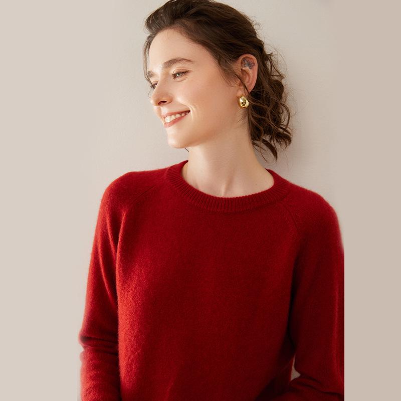 

Женский толстый кашемировый свитер реглан с круглым вырезом - Приталенный крой, мягкая вязка для осени/зимы 2XL (135-150 jin)