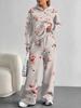European, American autumn and winter blue splicing flower casual long-sleeved suit women's hooded sweater trousers two-piece set