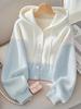 Korean Style Pink Patchwork Hooded Sweater for Women - Spring/Autumn Long-Sleeved Knitwear