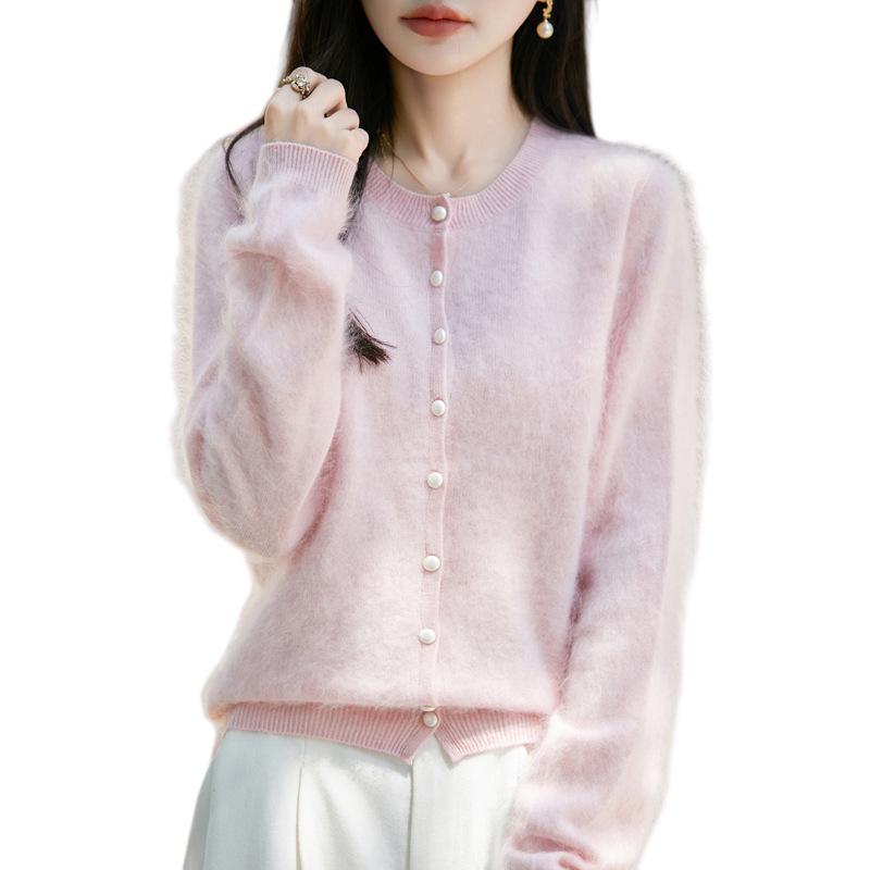 Women's Autumn/Winter Brushed Wool Knit Cardigan - Versatile Round Neck Sweater