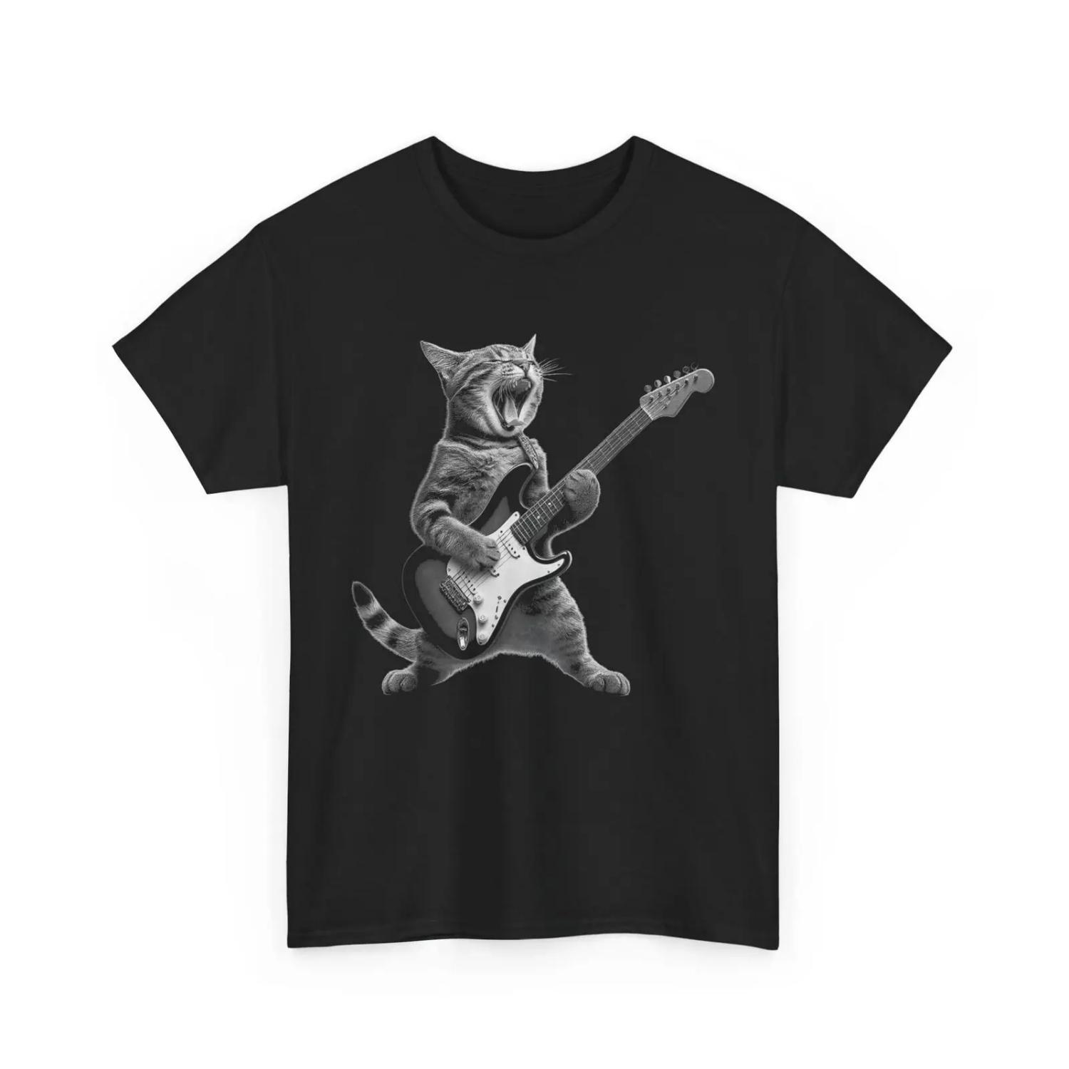 Cat Playing Guitar Rock Star and Roll For Kid T Shirt S