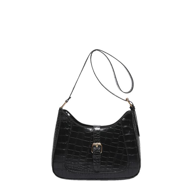 Fashionable Crocodile Pattern Handbag For Women 2024 Summer Urban Chic Shoulder Bag чёрный
