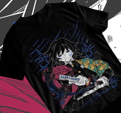 Giyu Tomioka T-Shirt Demon Slayer Kimetsu No Yaiba Anime Schwarz Weiches T-Shirt