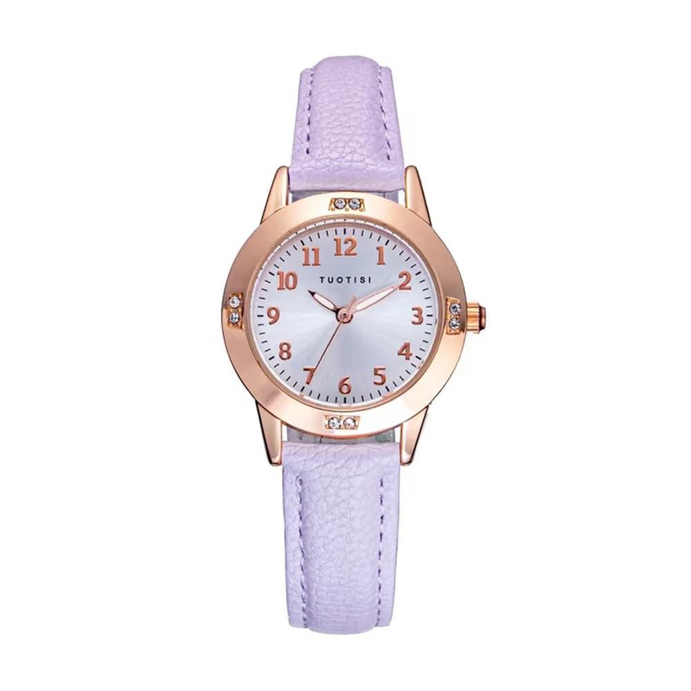 

Girls Quartz Cute Casual Watch Round Face Diameter 28mm PU Leather Strap Made in Japan Movement Arabic Numeral Index Daily Waterproof (Purple Belt x