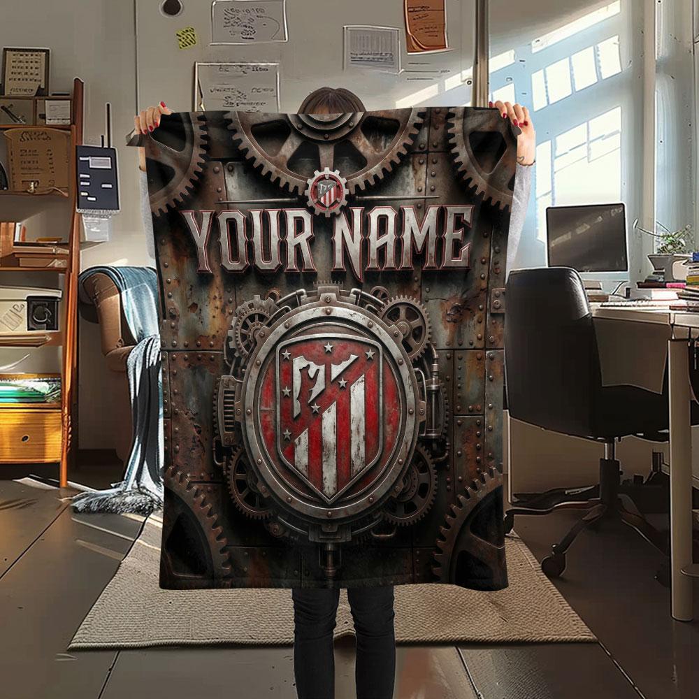 Custom Name,Atlético Madrid Printed Flannel Blanket, soft throw for bedroom sofa, washable, Christmas present, great gift.
