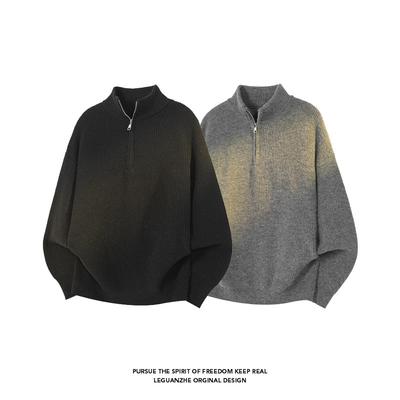 Lazy Semi-zipper Turtleneck Sweater Men's Autumn and Winter Tide Brand Soft Waxy Pullover Knitted Sweater Top