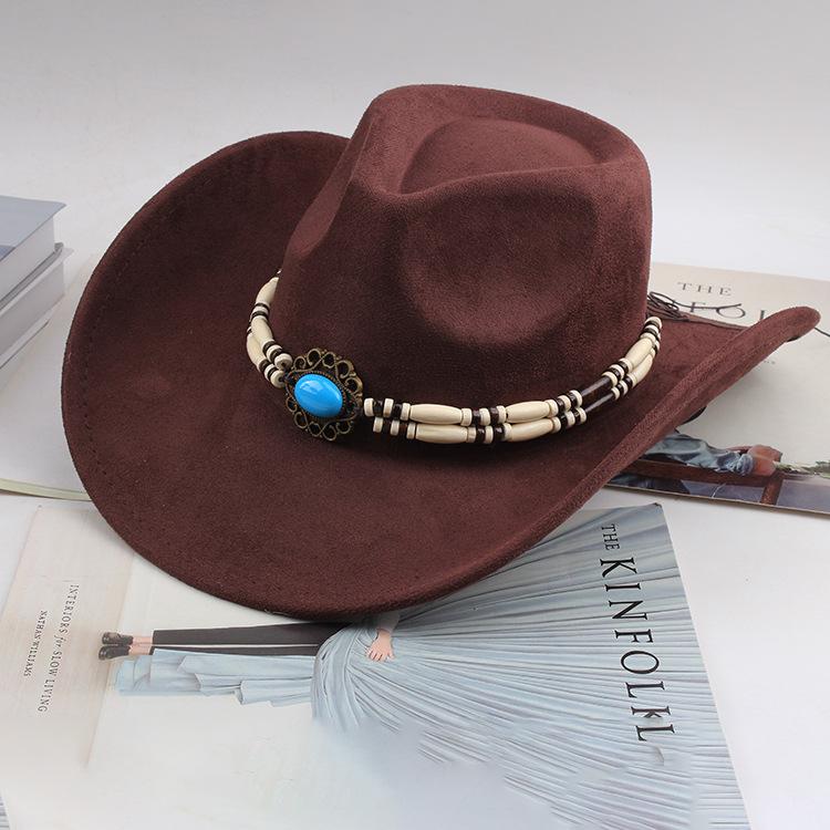 Western Cowboy Style Tibetan Bull Head Accessories Fashion Top Hat Autumn/Winter New Collection Deer Skin Velvet Large Edge Riding Hat