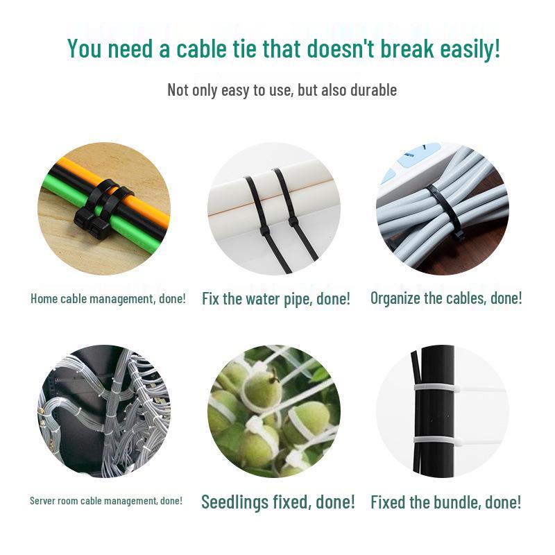 Black Self-Locking Nylon Cable Ties - Plastic Fixing and Bundling Zip Straps