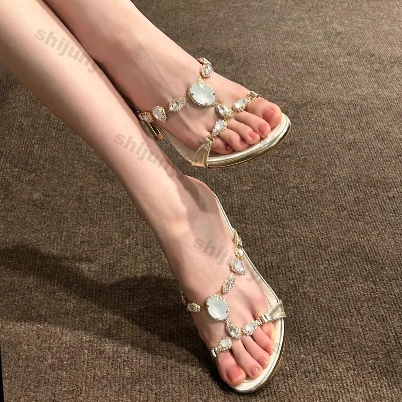 Women's Rhinestone Slippers 2026 Summer Outdoor Thin Heel Fashion High Heel Sandals Comfortable Luxury Comfortable Elegant Pumps