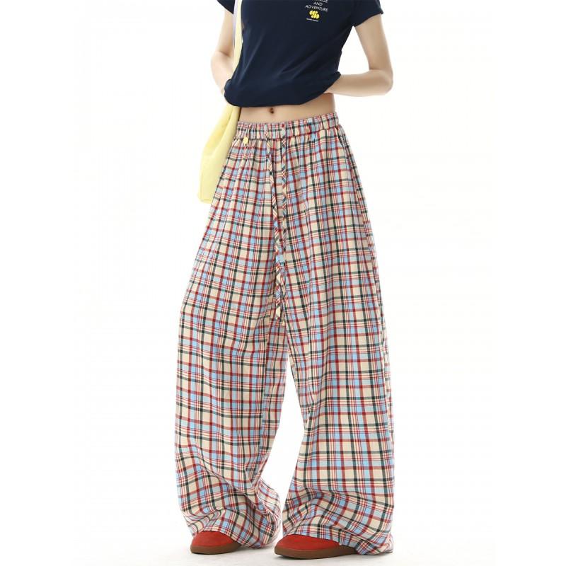 Pantaloni Casual a Quadri Colorati, Vestibilità Larga, Gamba Larga, per Uomo Donna, Leggeri, Rilassati