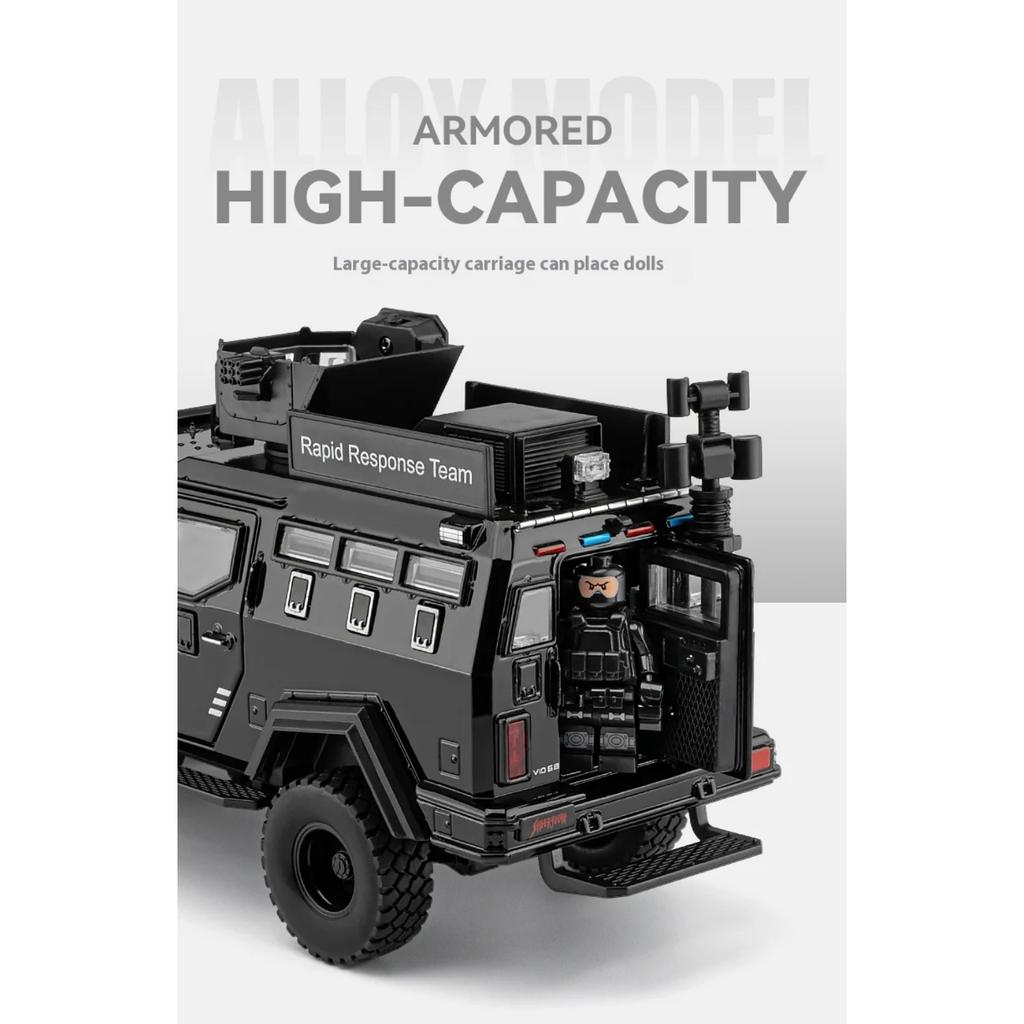 1/24 Scale Sword Toothed Tiger Explosion Proof Car Model Police Armored Off Road Vehicles Alloy Diecast Simulated Collectibles Present