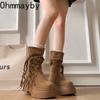 Autumn Winter Women Western Ankle Boots Fashion Tassel Height Increase Shoes Street Style Banquet Party Short Botas Mujer